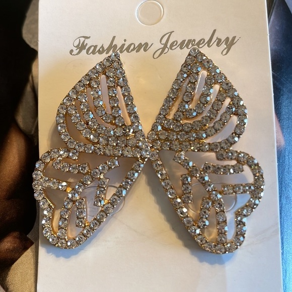 Rhinestone Butterfly Wing Statement Stud Earrings - Picture 9 of 15